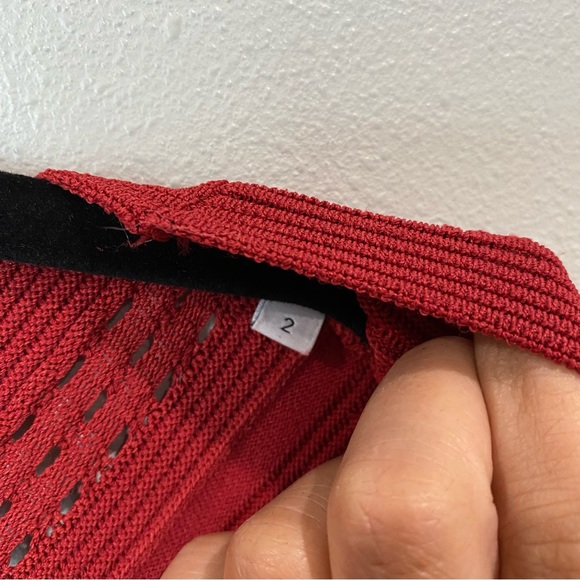 Sandro Off Shoulder Ribbed Fit and Flare Stretch Dress Red Size 2 - Picture 11 of 11